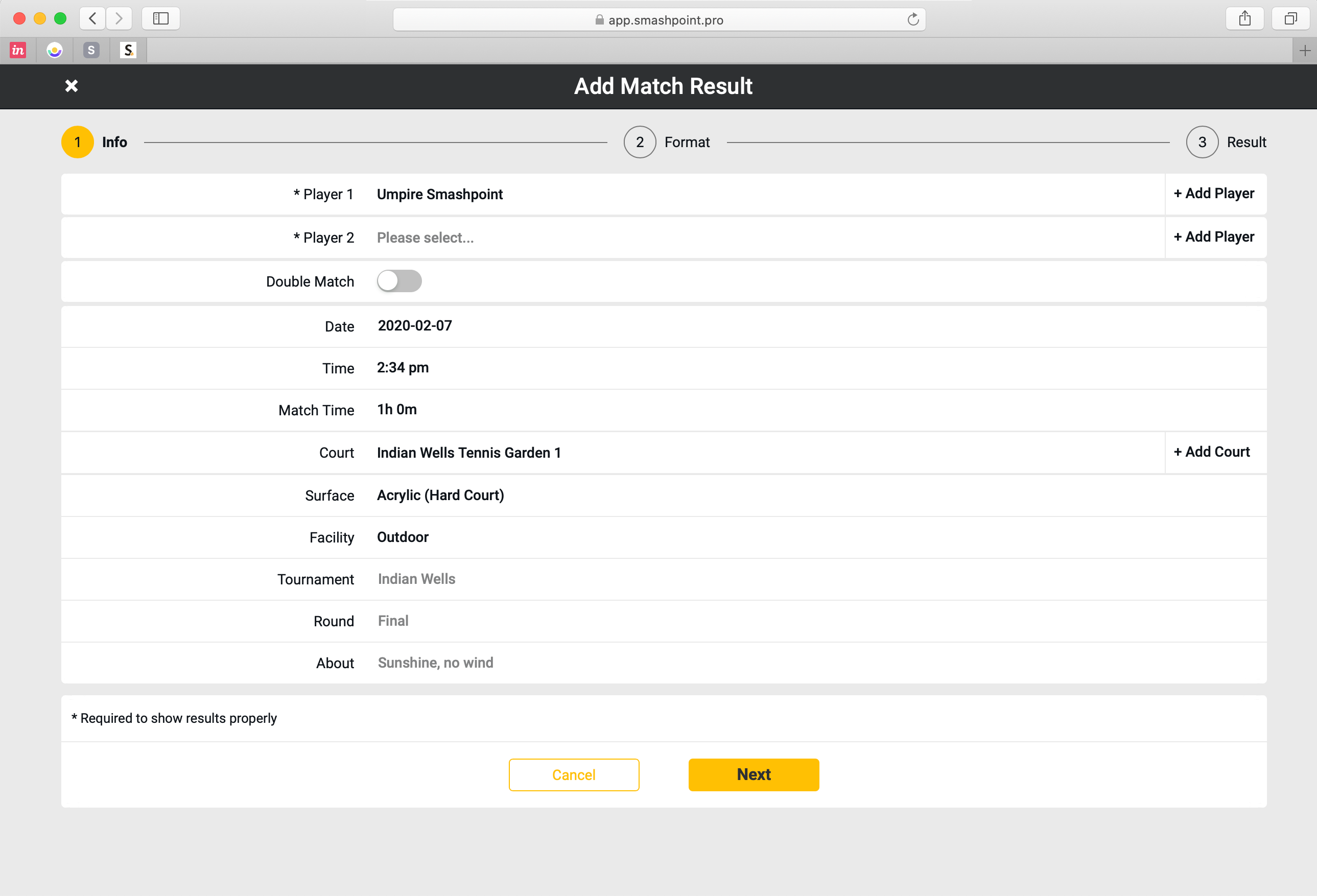 Smashpoint Web App Add Match
