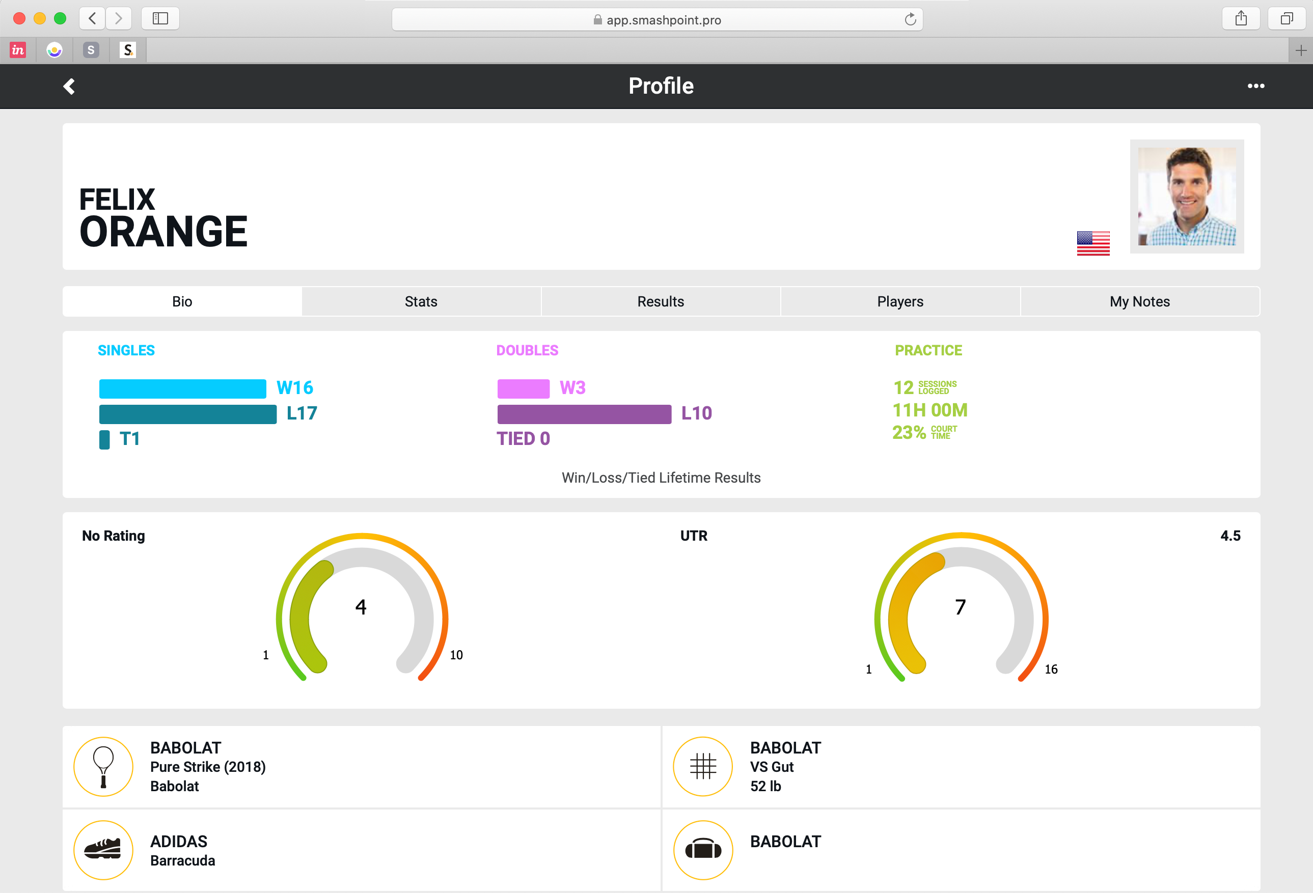 Smashpoint Web App Player Profile