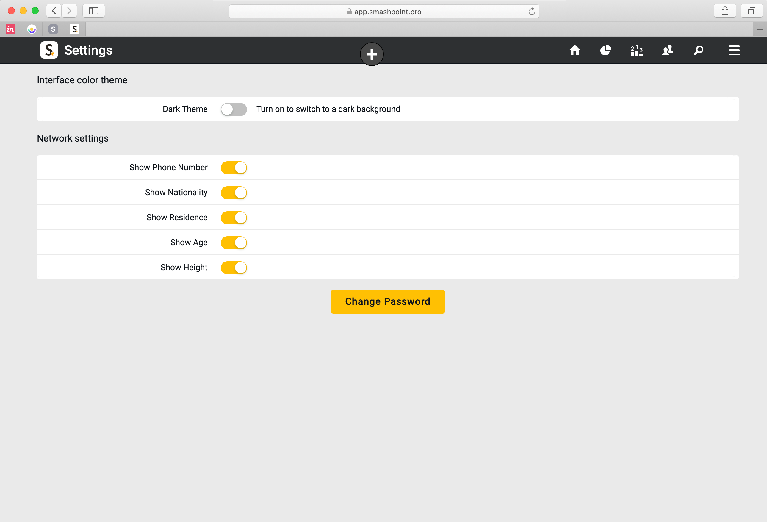 Smashpoint Web App Settings