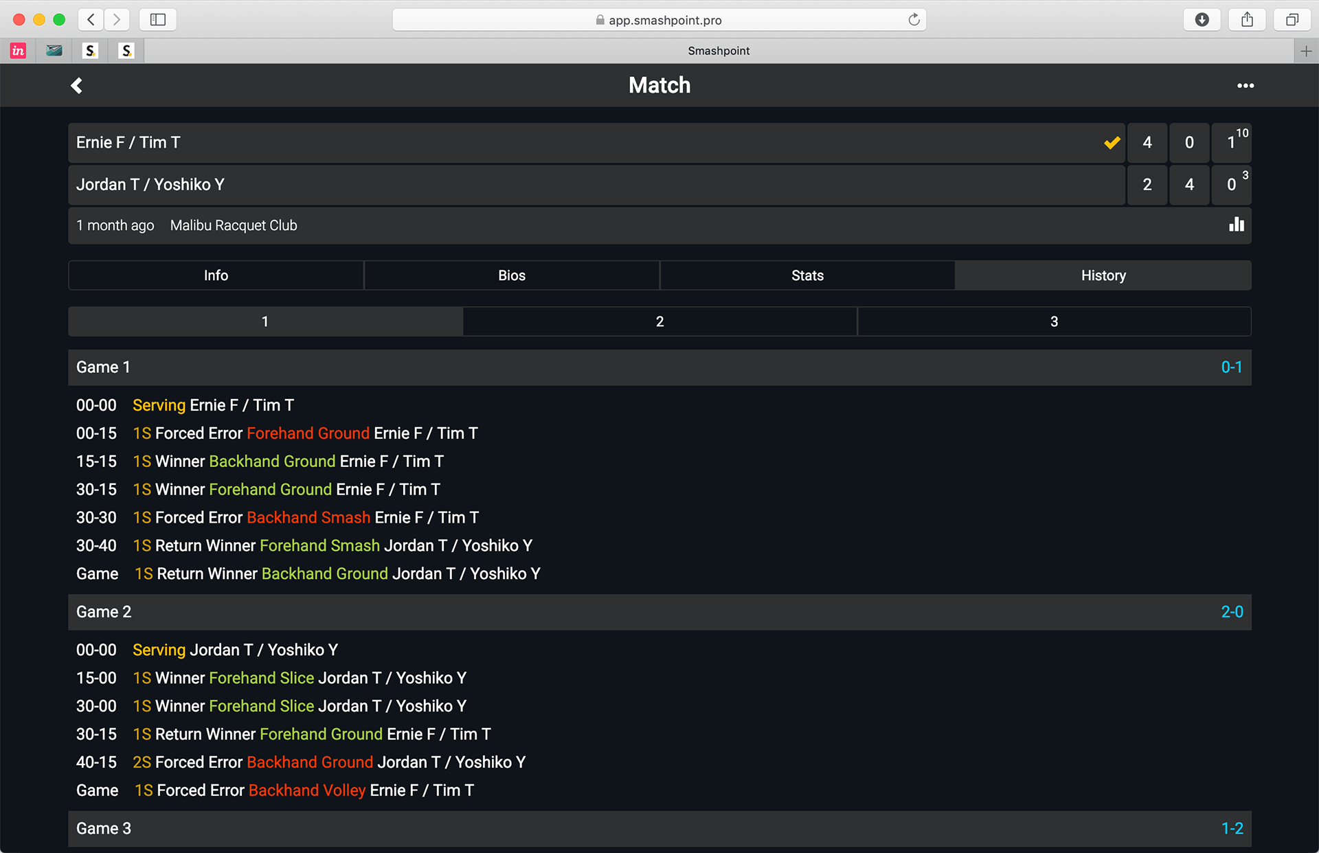 Match History - Point by Point