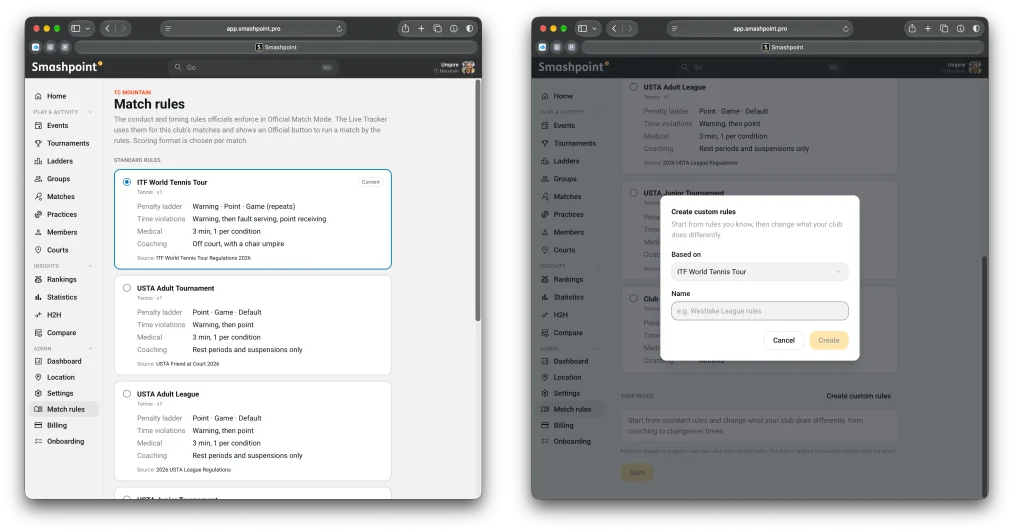 Official Match Mode: Smashpoint for Umpires and Referees